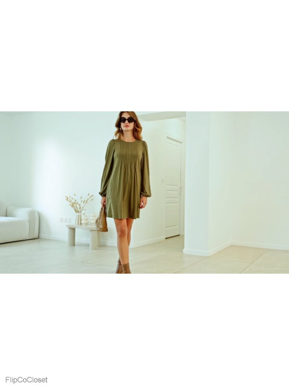 Long Sleeve Mini Dress with Pockets Flowy A Line Casual Tunic - Picture 6 of 6